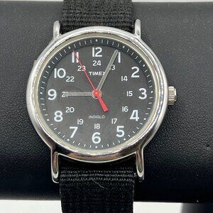 Timex T2N647 Weekender 38mm Quartz Watch w/ Black Nylon Fabric Strap, Backlight